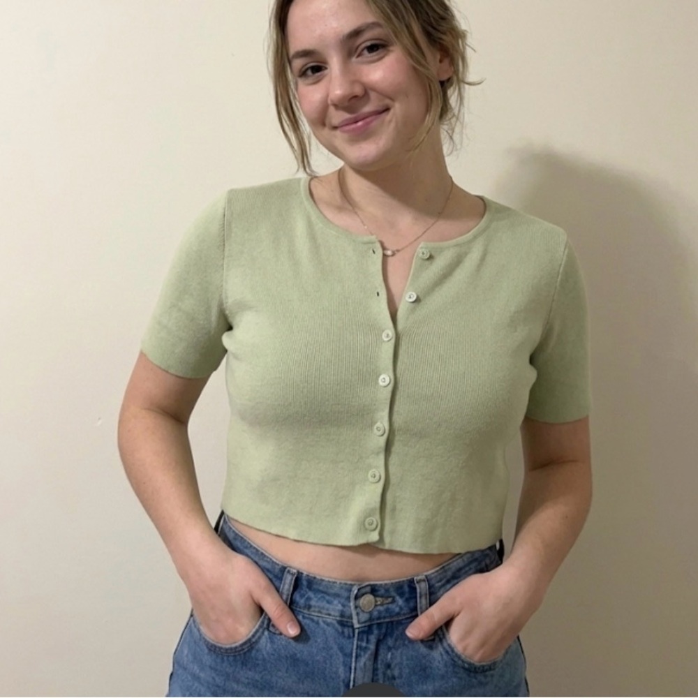 Princess Polly Sage Button-Up Crop Top